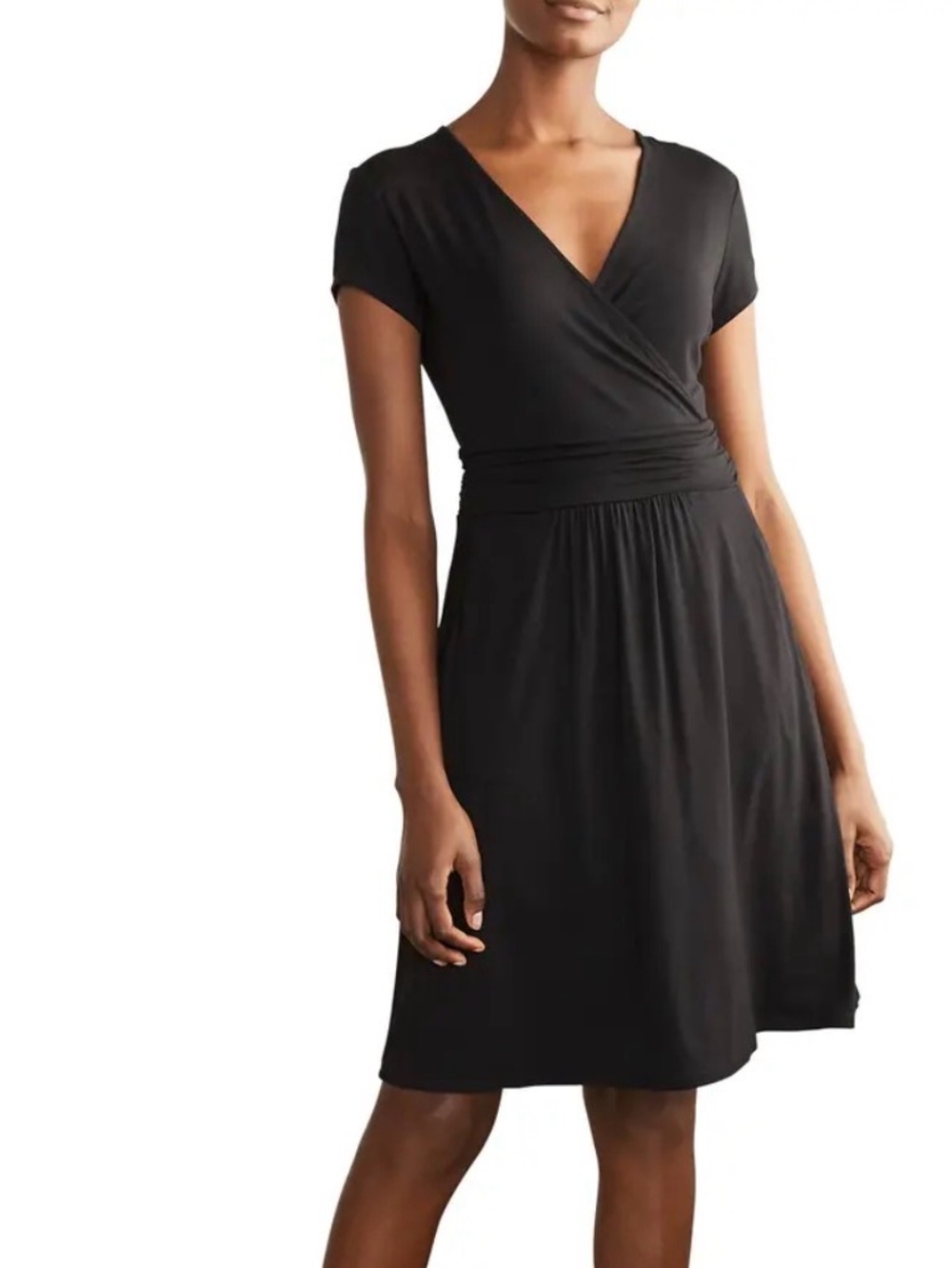 Boden Black Faux-Wrap Short Sleeve Dress